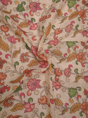 beige pink shimmer handloom cotton blend saree with floral print 5