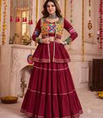 Maroon Cotton Mirror & Gamthi Work Lehenga Choli Set