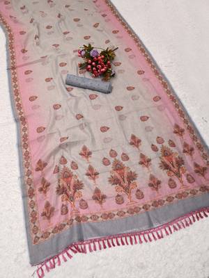 pink white shimmer handloom cotton blend saree floral print 3