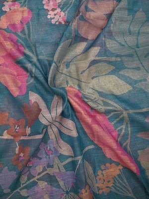 teal shimmer handloom cotton blend saree floral print 5