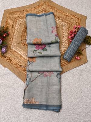 sea green shimmer handloom cotton blend saree with floral print 1