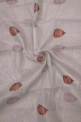 pink white shimmer handloom cotton blend saree floral print