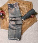grey blue shimmer handloom cotton blend saree with floral print (t sfshmr36)