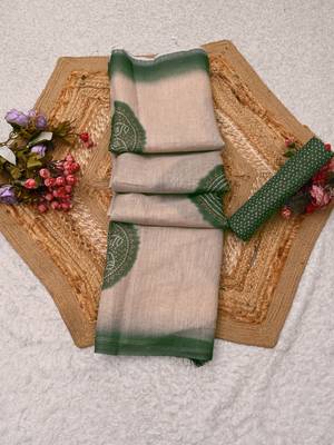 beige green shimmer handloom cotton blend saree with floral print (t sfshmr35) 1