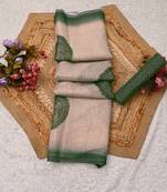 beige green shimmer handloom cotton blend saree with floral print (t sfshmr35)