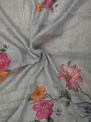 sea green shimmer handloom cotton blend saree with floral print 5