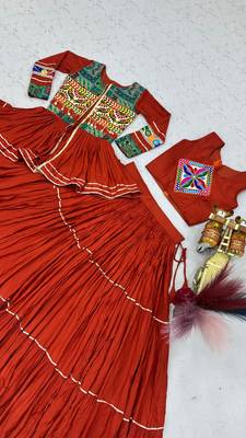 Orange Cotton Mirror & Gamthi Work Lehenga Choli Set 4