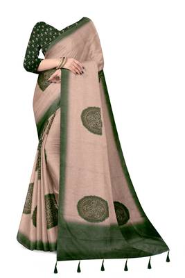 beige green shimmer handloom cotton blend saree with floral print (t sfshmr35) 2