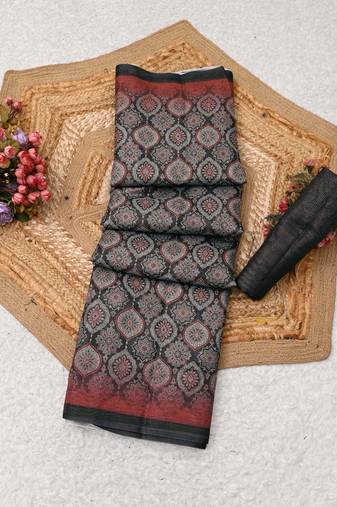 grey purple shimmer handloom cotton blend digital print saree