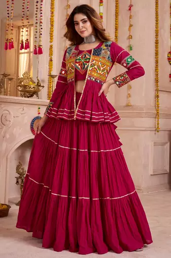 Pink Cotton Mirror & Gamthi Work Lehenga Choli Set