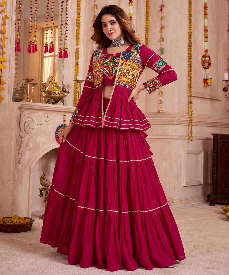 Pink Cotton Mirror & Gamthi Work Lehenga Choli Set