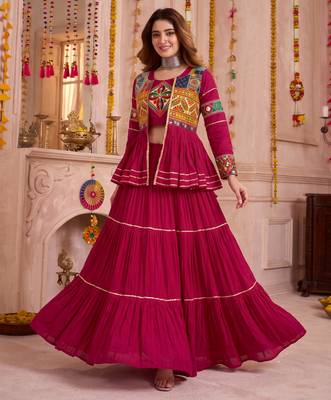 Pink Cotton Mirror & Gamthi Work Lehenga Choli Set 2