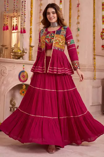 Pink Cotton Mirror & Gamthi Work Lehenga Choli Set