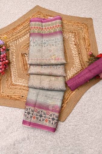 sea green pink shimmer handloom cotton blend digital print saree