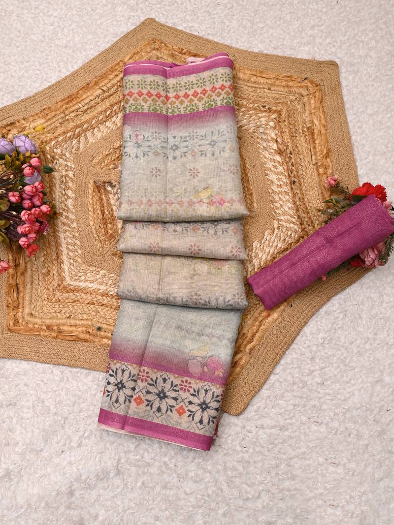 sea green pink shimmer handloom cotton blend digital print saree (t sfshmr33)