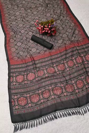 grey purple shimmer handloom cotton blend digital print saree