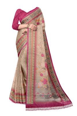 sea green pink shimmer handloom cotton blend digital print saree 2
