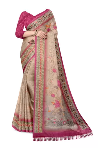 sea green pink shimmer handloom cotton blend digital print saree