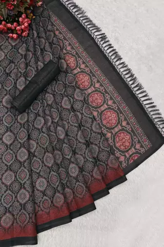 grey purple shimmer handloom cotton blend digital print saree