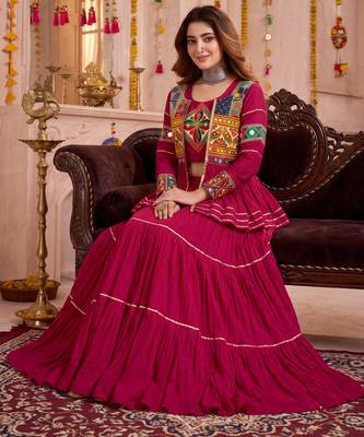 Pink Cotton Mirror & Gamthi Work Lehenga Choli Set 3