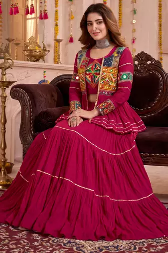 Pink Cotton Mirror & Gamthi Work Lehenga Choli Set