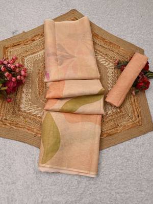 peach pink shimmer handloom cotton blend saree floral print 1