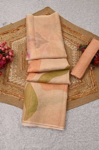 peach pink shimmer handloom cotton blend saree floral print