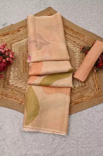 peach pink shimmer handloom cotton blend saree floral print