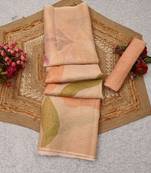 peach pink shimmer handloom cotton blend saree floral print