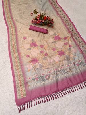 sea green pink shimmer handloom cotton blend digital print saree 3