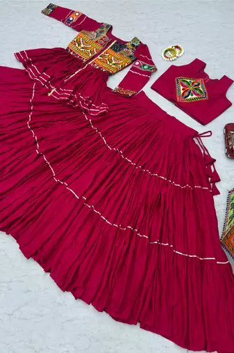 Pink Cotton Mirror & Gamthi Work Lehenga Choli Set
