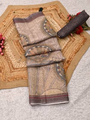beige shimmer handloom cotton blend saree with floral print (t sfshmr29) 1