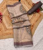 beige shimmer handloom cotton blend saree with floral print (t sfshmr29)