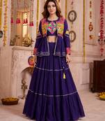 Purple Cotton Mirror & Gamthi Work Lehenga Choli Set