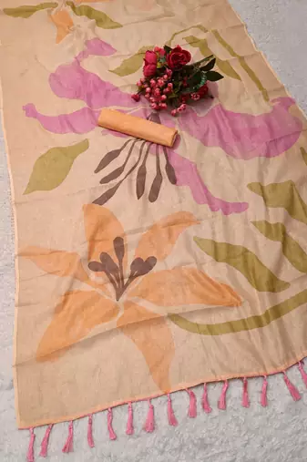 peach pink shimmer handloom cotton blend saree floral print