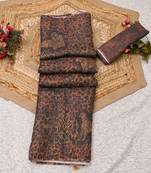 brown shimmer handloom cotton blend saree with floral print