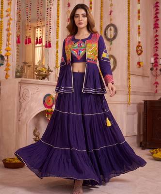 Purple Cotton Mirror & Gamthi Work Lehenga Choli Set 2