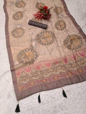 beige shimmer handloom cotton blend saree with floral print (t sfshmr29) 3