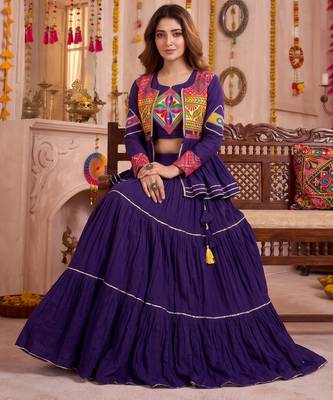 Purple Cotton Mirror & Gamthi Work Lehenga Choli Set 3