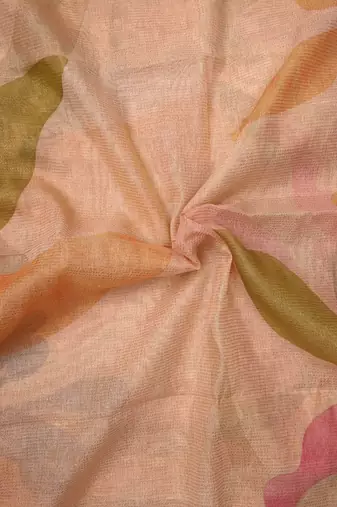 peach pink shimmer handloom cotton blend saree floral print