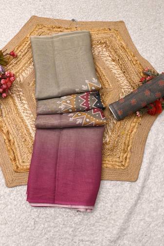 grey pink shimmer handloom cotton blend digital print saree
