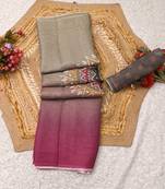 grey pink shimmer handloom cotton blend digital print saree