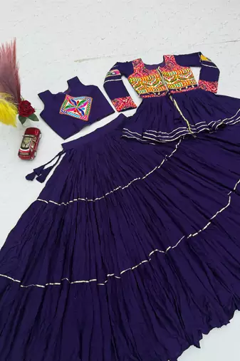 Purple Cotton Mirror & Gamthi Work Lehenga Choli Set