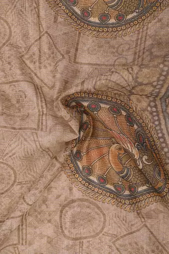 beige shimmer handloom cotton blend saree with floral print