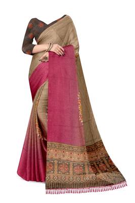 grey pink shimmer handloom cotton blend digital print saree 2