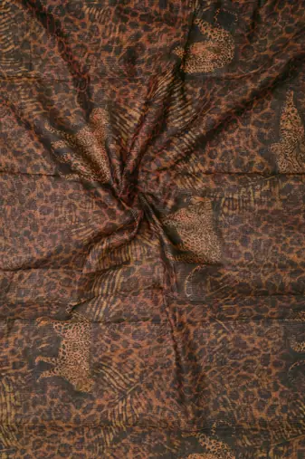 brown shimmer handloom cotton blend saree with floral print