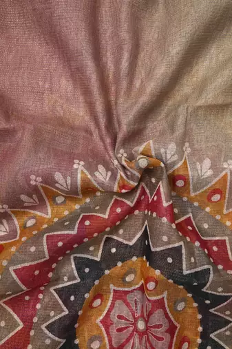 grey pink shimmer handloom cotton blend digital print saree