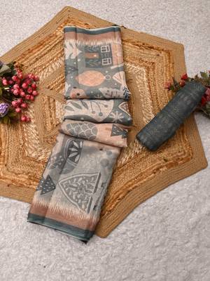 sea green peach shimmer handloom cotton blend digital print saree 1