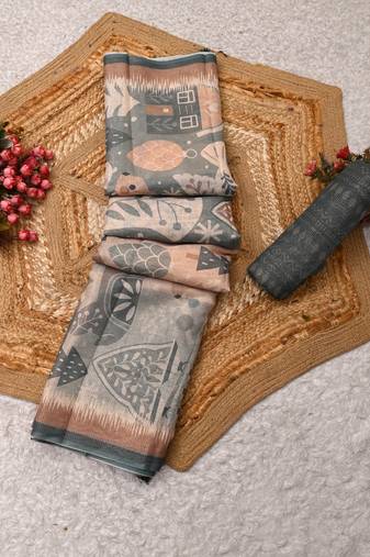 sea green peach shimmer handloom cotton blend digital print saree