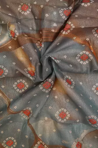 teal shimmer handloom cotton blend saree floral print